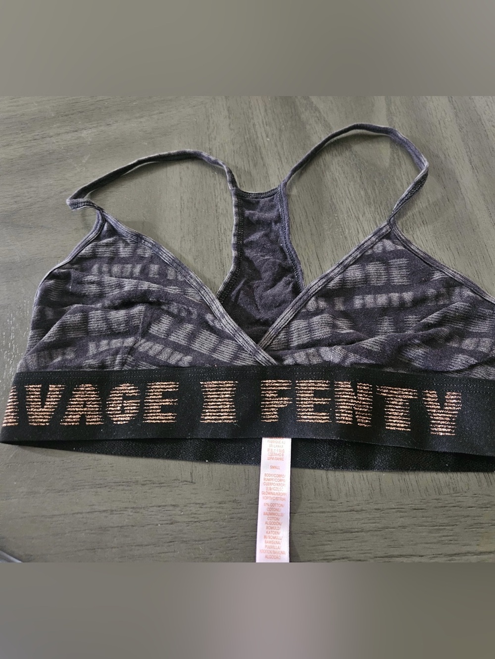 Savage X Fenty Black Tie-Dye Bralette with Logo Band size S